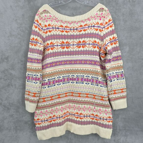 Ralph Lauren LRL Fair Isle Knit Tunic Sweater 1X Boat Neck Cream Colorful New - Picture 11 of 12
